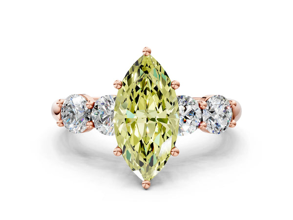 Rose gold Fancy Yellow Marquise  Cut Five-Stone Prong Set Diamond Ring with Classic Band