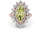 Rose gold Fancy Yellow Marquise Cut Halo Cluster Diamond Ring with Pave Band and Four-Prong Setting_12