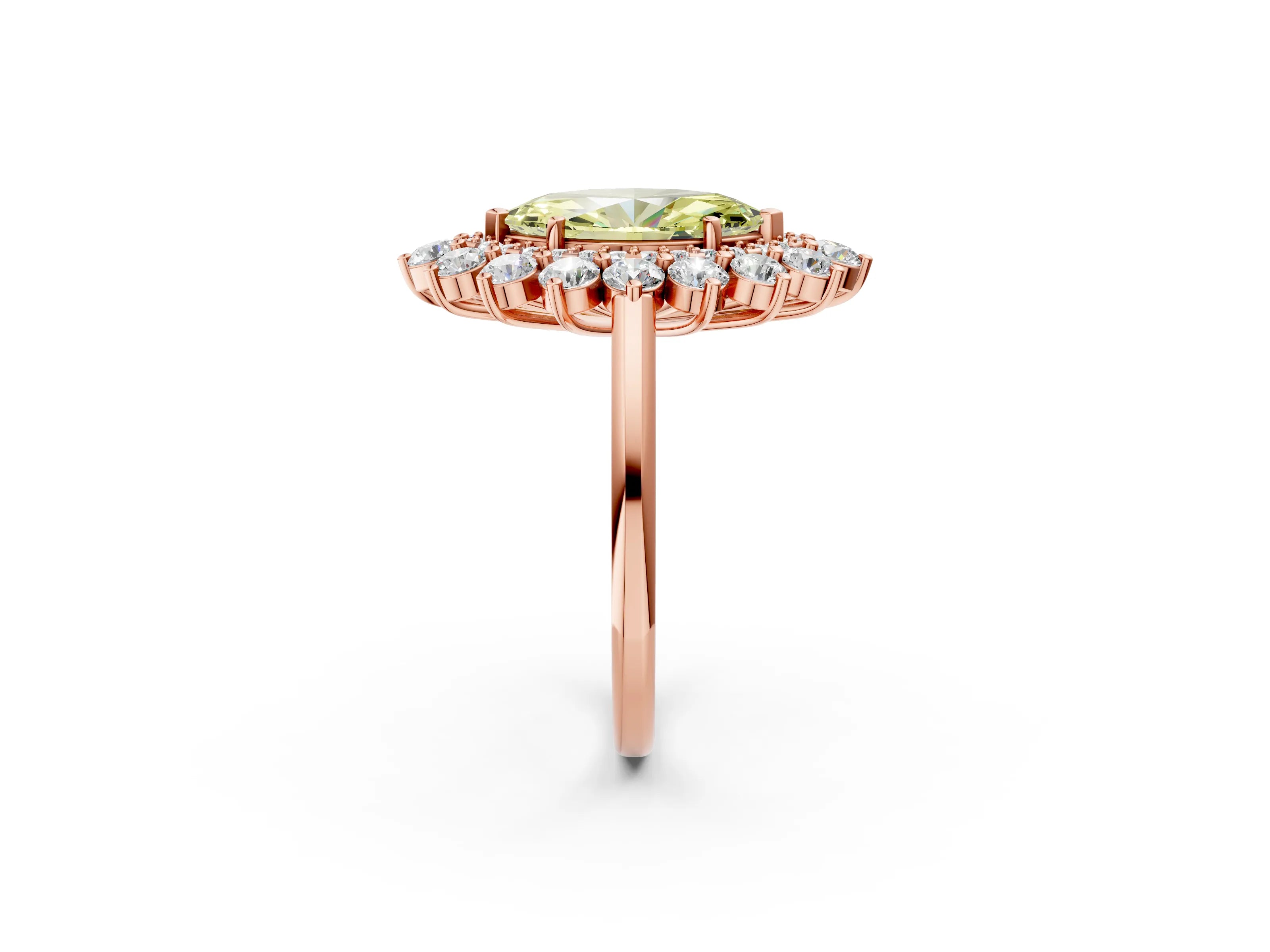 Rose gold Fancy Yellow Marquise Cut Halo Cluster Diamond Ring with Pave Band and Four-Prong Setting_14