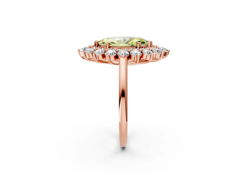 Rose gold Fancy Yellow Marquise Cut Halo Cluster Diamond Ring with Pave Band and Four-Prong Setting_14