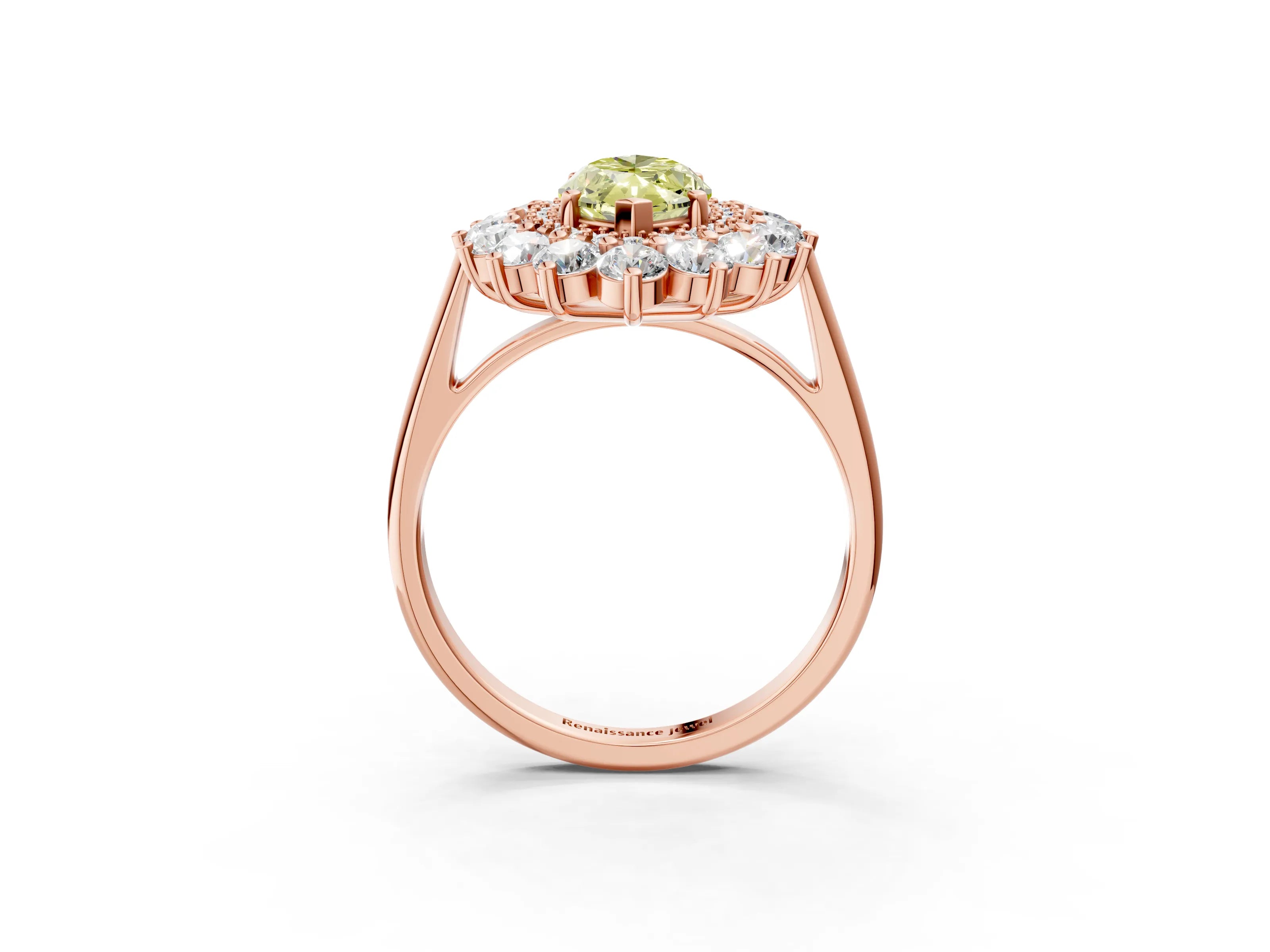 Rose gold Fancy Yellow Marquise Cut Halo Cluster Diamond Ring with Pave Band and Four-Prong Setting_15