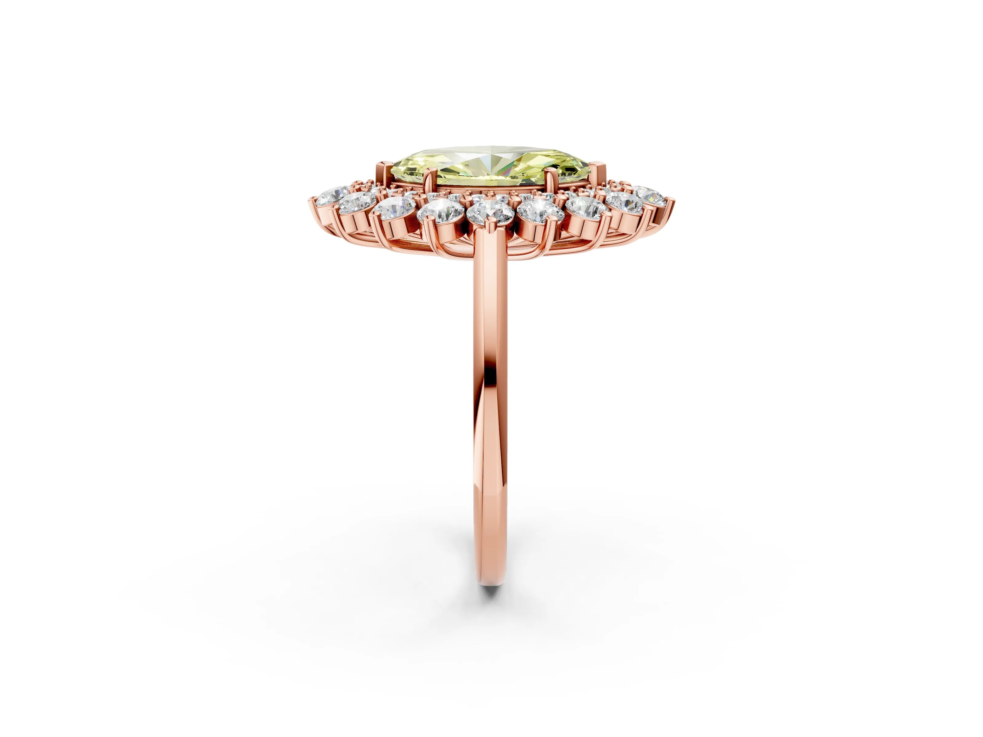 Rose gold Fancy Yellow Marquise Cut Halo Cluster Diamond Ring with Pave Band and Four-Prong Setting_2