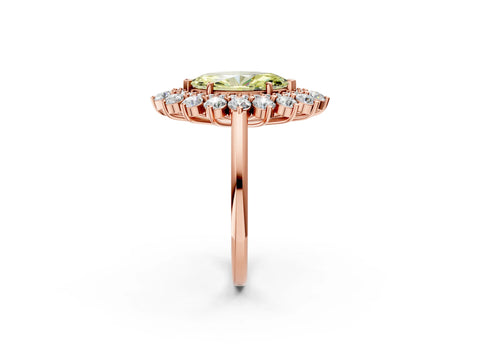 Rose gold Fancy Yellow Marquise Cut Halo Cluster Diamond Ring with Pave Band and Four-Prong Setting_2