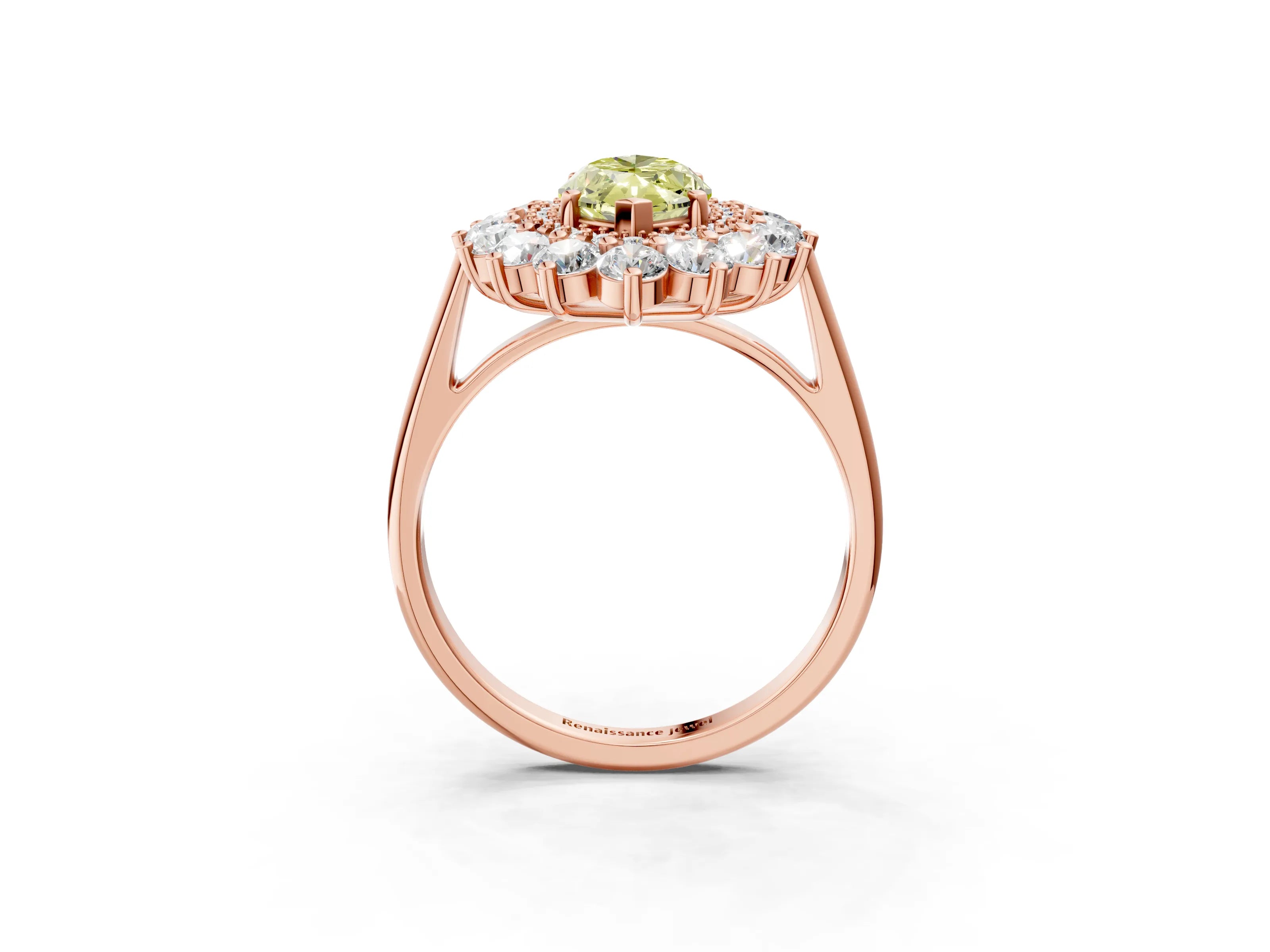 Rose gold Fancy Yellow Marquise Cut Halo Cluster Diamond Ring with Pave Band and Four-Prong Setting_3
