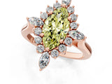 Rose gold Fancy Yellow Marquise Cut Halo Diamond Cluster Ring with Marquise and Round Stones on a White Gold Band with Prong Setting_1