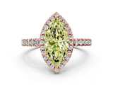 Rose gold Fancy Yellow Marquise  Cut Halo Diamond Engagement Ring with Pave Band and Four-Prong Setting