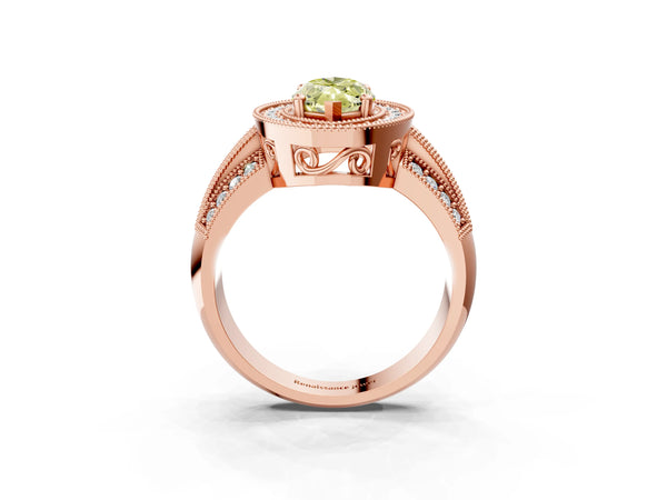 Rose gold Fancy Yellow Marquise Cut Halo Diamond Engagement Ring with Pave Split Shank and Four-Prong Setting