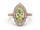 Rose gold Fancy Yellow Marquise Cut Halo Diamond Engagement Ring with Split Shank Band and Four-Prong Setting