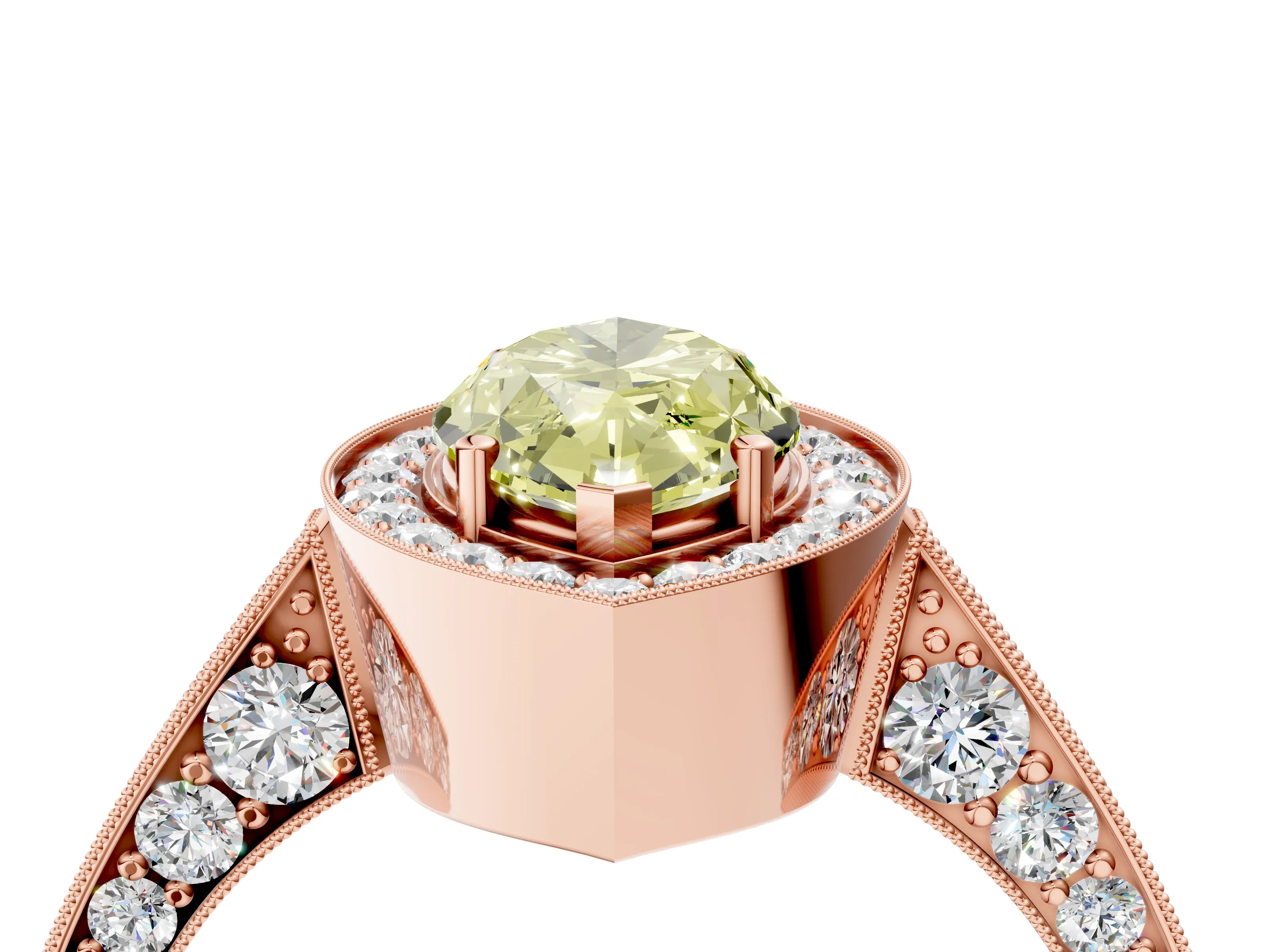 Rose gold Fancy Yellow Marquise Cut Halo Diamond Engagement Ring with Split Shank Band and Four-Prong Setting_4