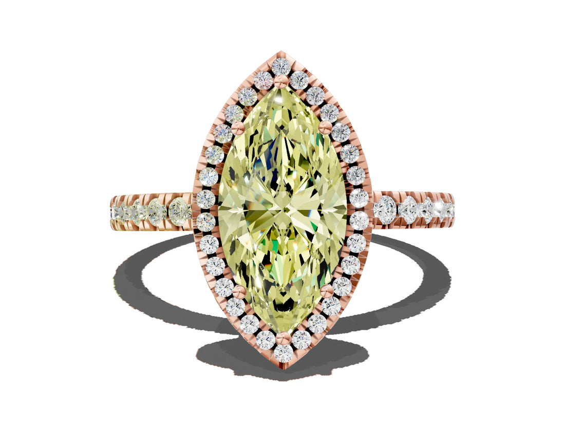 Rose gold Fancy Yellow Marquise Cut Halo Diamond Pave Band with Prong Setting