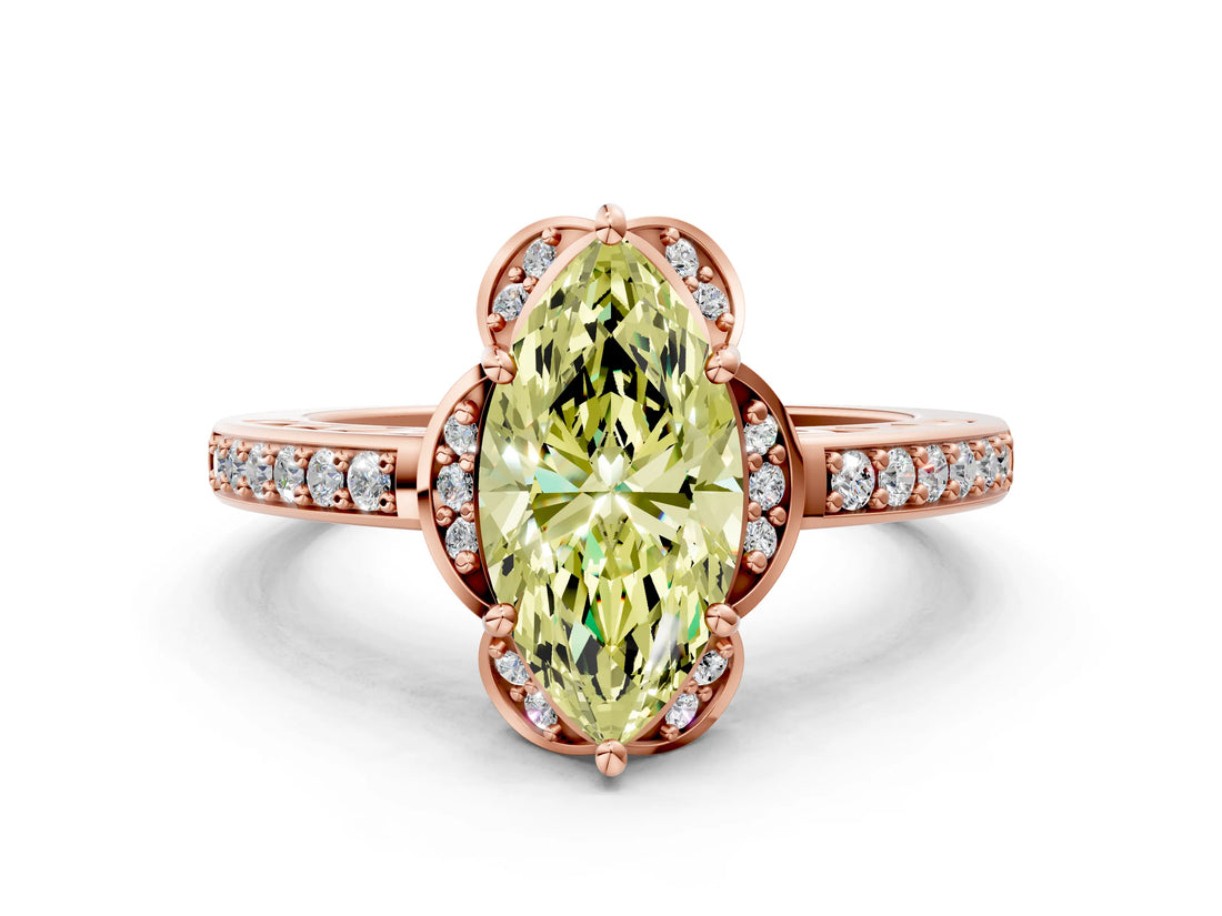 Rose gold Fancy Yellow Marquise  Cut Halo Diamond Ring with Channel Set Band and Four-Prong Setting_30