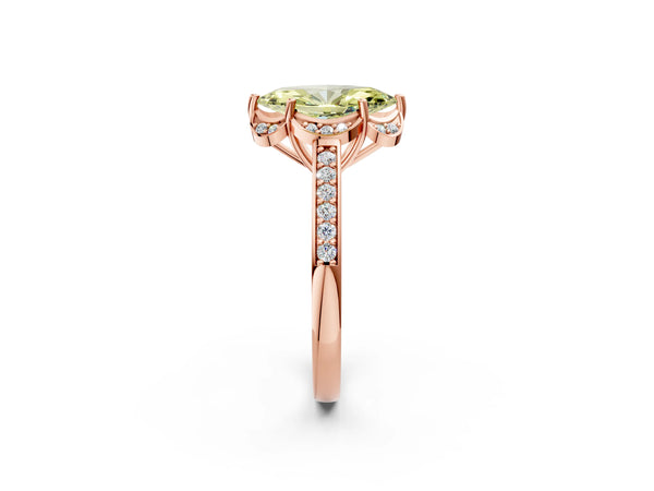 Rose gold Fancy Yellow Marquise  Cut Halo Diamond Ring with Channel Set Band and Four-Prong Setting