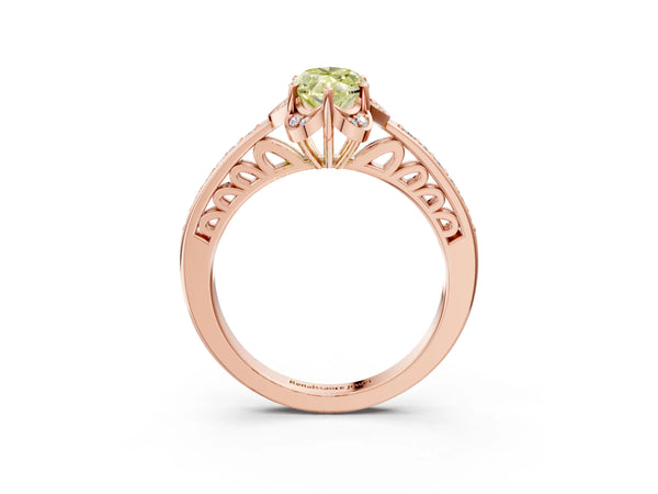 Rose gold Fancy Yellow Marquise  Cut Halo Diamond Ring with Channel Set Band and Four-Prong Setting