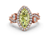 Rose gold Fancy Yellow Marquise Cut Halo Diamond Ring with Milgrain and Bezel Accents on a Split Shank Band_12