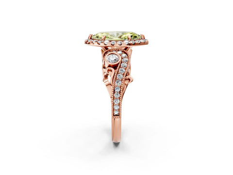 Rose gold Fancy Yellow Marquise Cut Halo Diamond Ring with Milgrain and Bezel Accents on a Split Shank Band_2