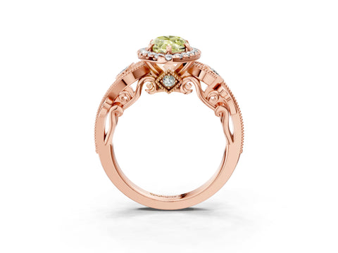 Rose gold Fancy Yellow Marquise Cut Halo Diamond Ring with Milgrain and Bezel Accents on a Split Shank Band_3