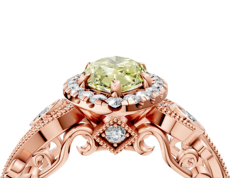 Rose gold Fancy Yellow Marquise Cut Halo Diamond Ring with Milgrain and Bezel Accents on a Split Shank Band_4
