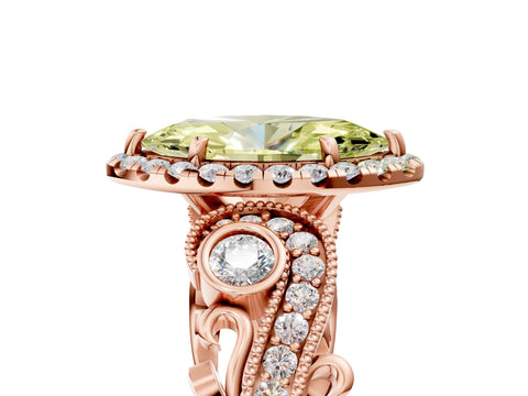 Rose gold Fancy Yellow Marquise Cut Halo Diamond Ring with Milgrain and Bezel Accents on a Split Shank Band_5