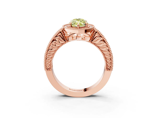 Rose gold Fancy Yellow Marquise  Cut Halo Diamond Ring with Pavé Band and Four-Prong Setting