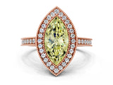 Rose gold Fancy Yellow Marquise  Cut Halo Diamond Ring with Pavé Band and Milgrain Prong Setting_32