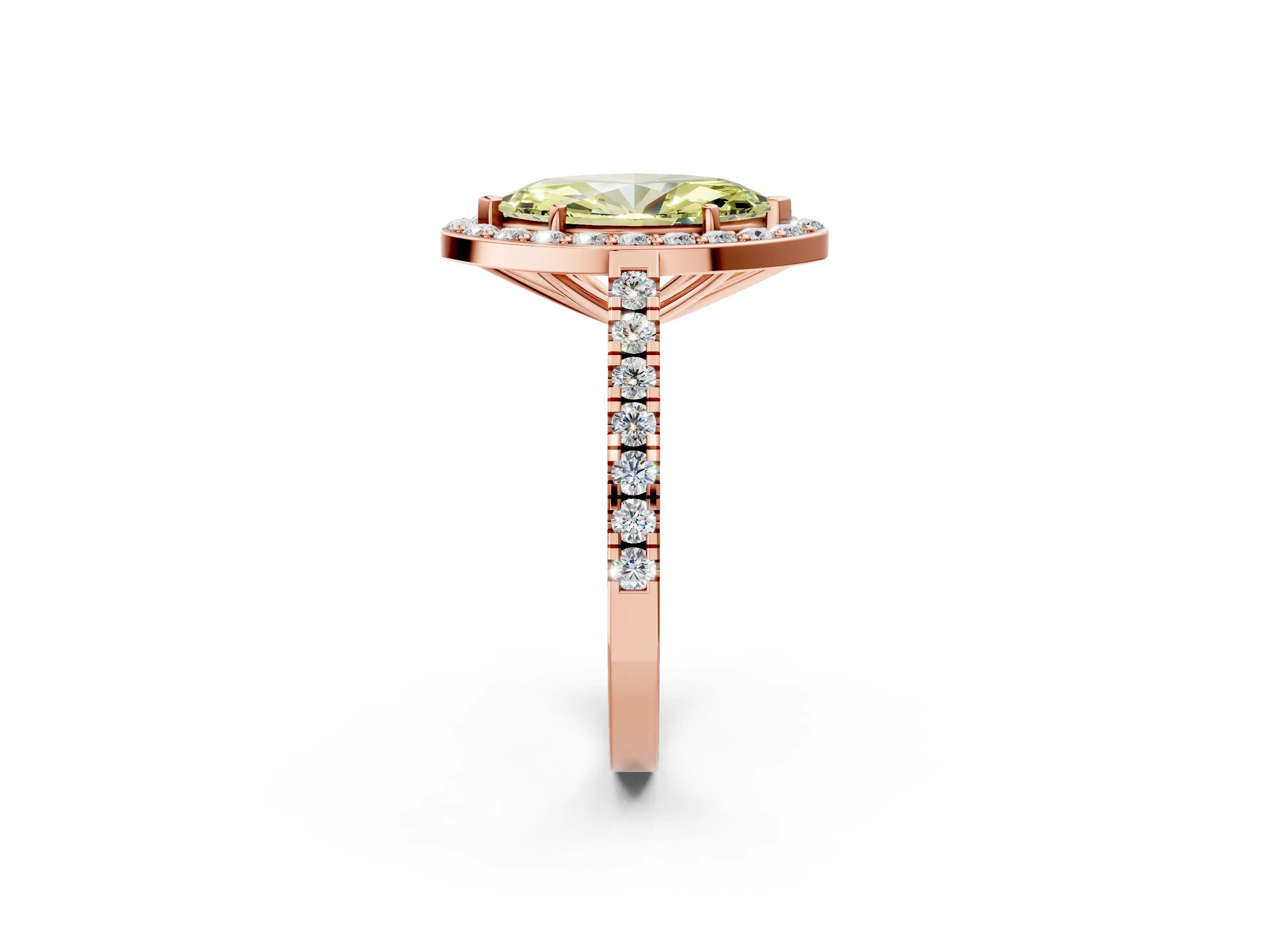 Rose gold Fancy Yellow Marquise Cut Halo Diamond Ring with Pavé Band and Three-Prong Setting_2