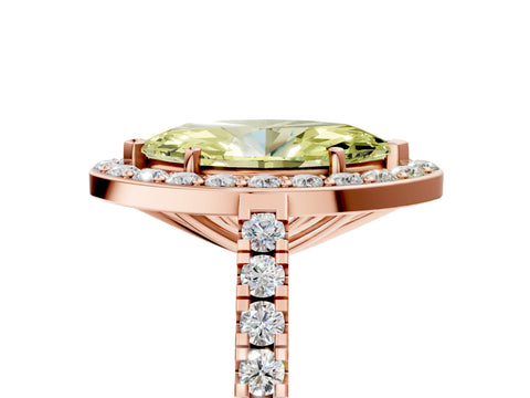Rose gold Fancy Yellow Marquise Cut Halo Diamond Ring with Pavé Band and Three-Prong Setting_5