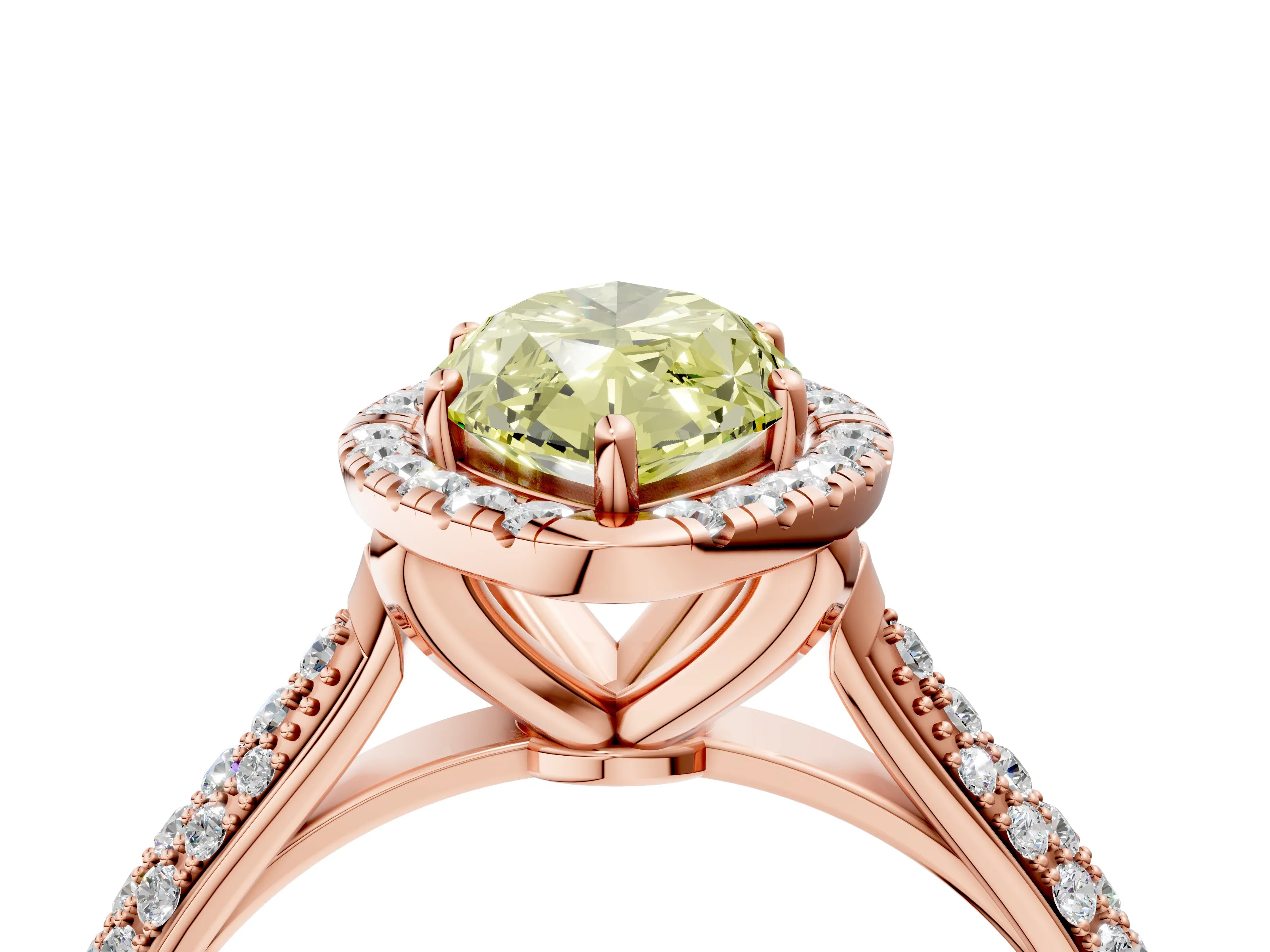 Rose gold Fancy Yellow Marquise Cut Halo Diamond Ring with Pavé Band_4