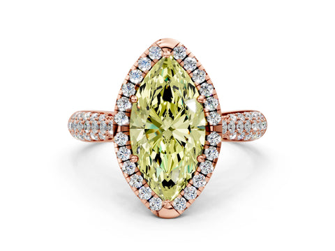 Rose gold Fancy Yellow Marquise Cut Halo Diamond Ring with Pavé Band