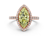 Rose gold Fancy Yellow Marquise  Cut Halo Diamond Ring with Pave Band and Four-Prong Setting