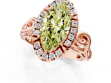 Rose gold Fancy Yellow Marquise  Cut Halo Diamond Ring with Scrollwork Band and Four-Prong Setting_1