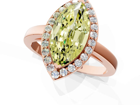 Rose gold Fancy Yellow Marquise Cut Halo Diamond Ring with Solitaire Band and Prong Setting_1