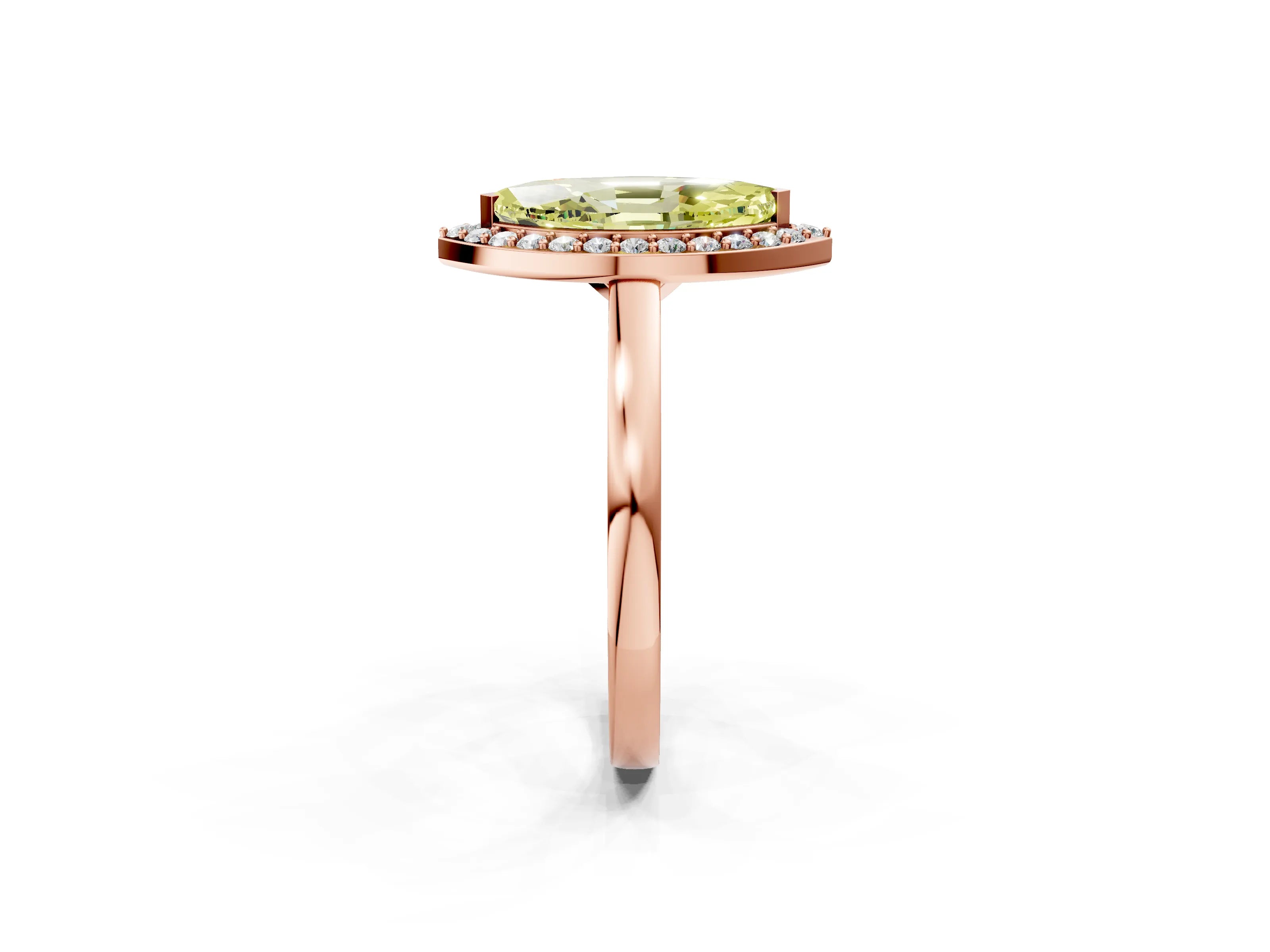 Rose gold Fancy Yellow Marquise Cut Halo Diamond Ring with Solitaire Band and Prong Setting_2