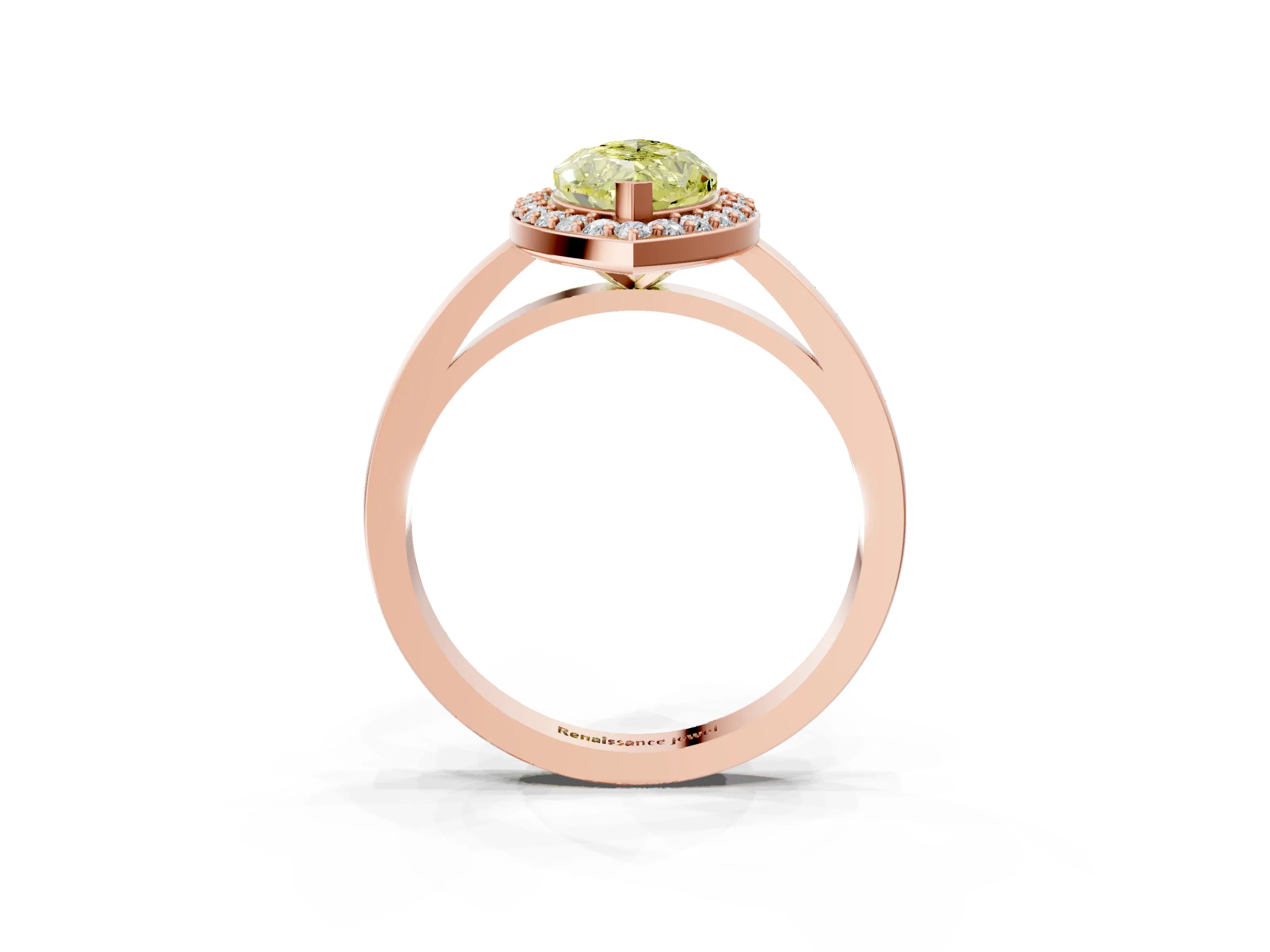 Rose gold Fancy Yellow Marquise Cut Halo Diamond Ring with Solitaire Band and Prong Setting_3