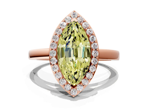 Rose gold Fancy Yellow Marquise Cut Halo Diamond Ring with Solitaire Band and Prong Setting