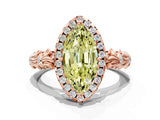 Rose gold Fancy Yellow Marquise Cut Halo Diamond Solitaire with Filigree Band and Four-Prong Setting