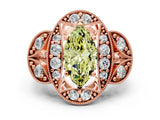 Rose gold Fancy Yellow Marquise Cut Halo Milgrain Diamond Engagement Ring with Leaf Band and Four-Prong Setting