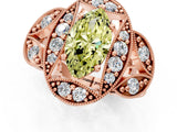 Rose gold Fancy Yellow Marquise Cut Halo Milgrain Diamond Engagement Ring with Leaf Band and Four-Prong Setting_1