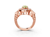 Rose gold Fancy Yellow Marquise Cut Halo Milgrain Diamond Engagement Ring with Leaf Band and Four-Prong Setting_3