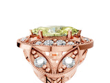 Rose gold Fancy Yellow Marquise Cut Halo Milgrain Diamond Engagement Ring with Leaf Band and Four-Prong Setting_5