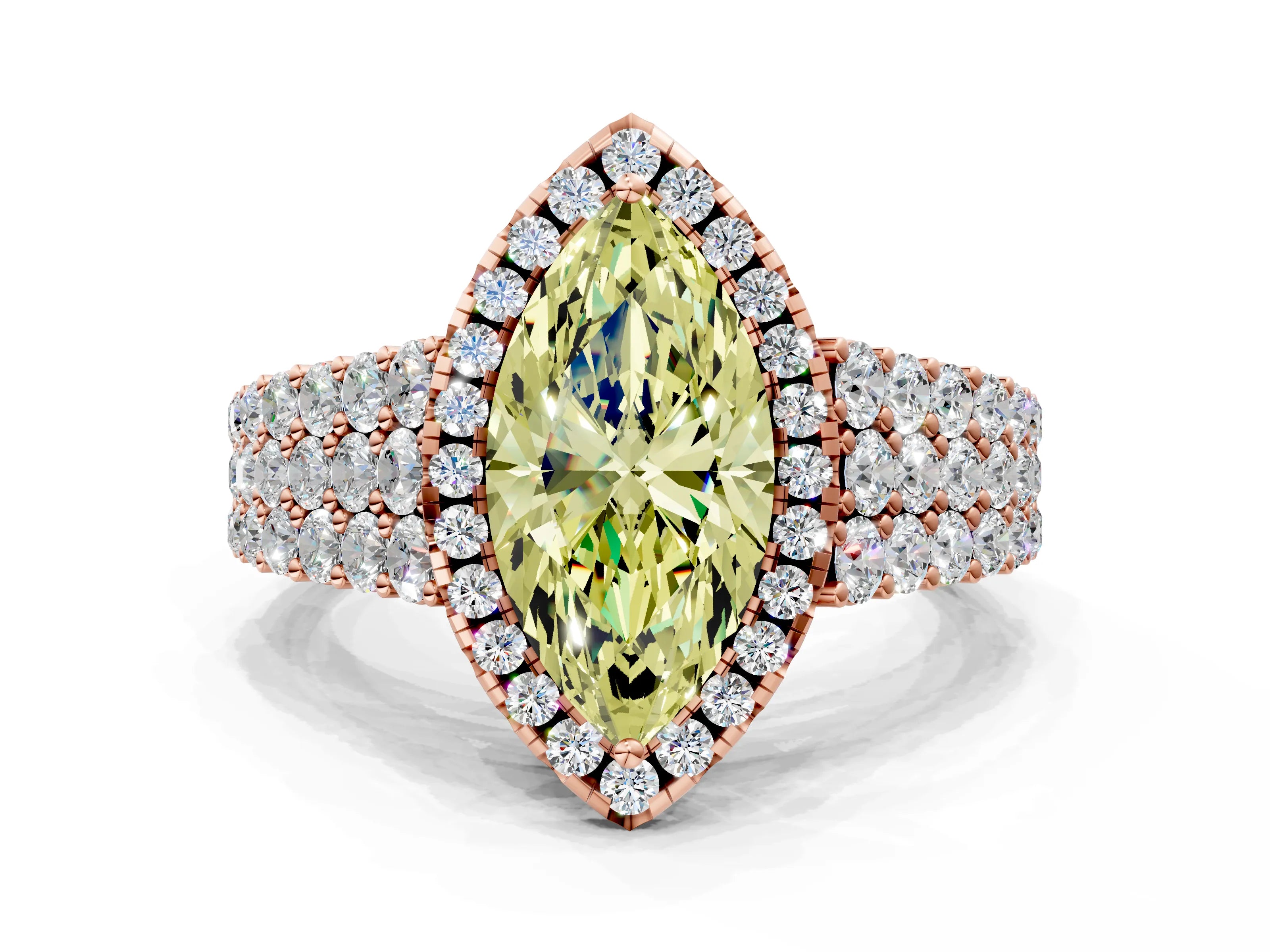 Rose gold Fancy Yellow Marquise Cut Halo Pavé Diamond Engagement Ring with Split Shank and Four-Prong Setting_3