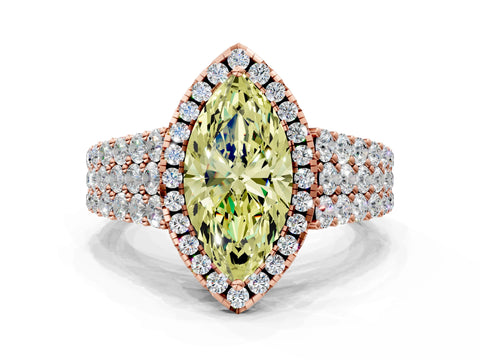 Rose gold Fancy Yellow Marquise Cut Halo Pavé Diamond Engagement Ring with Split Shank and Four-Prong Setting_3