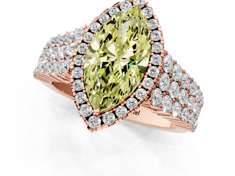 Rose gold Fancy Yellow Marquise Cut Halo Pavé Diamond Engagement Ring with Split Shank and Four-Prong Setting_4