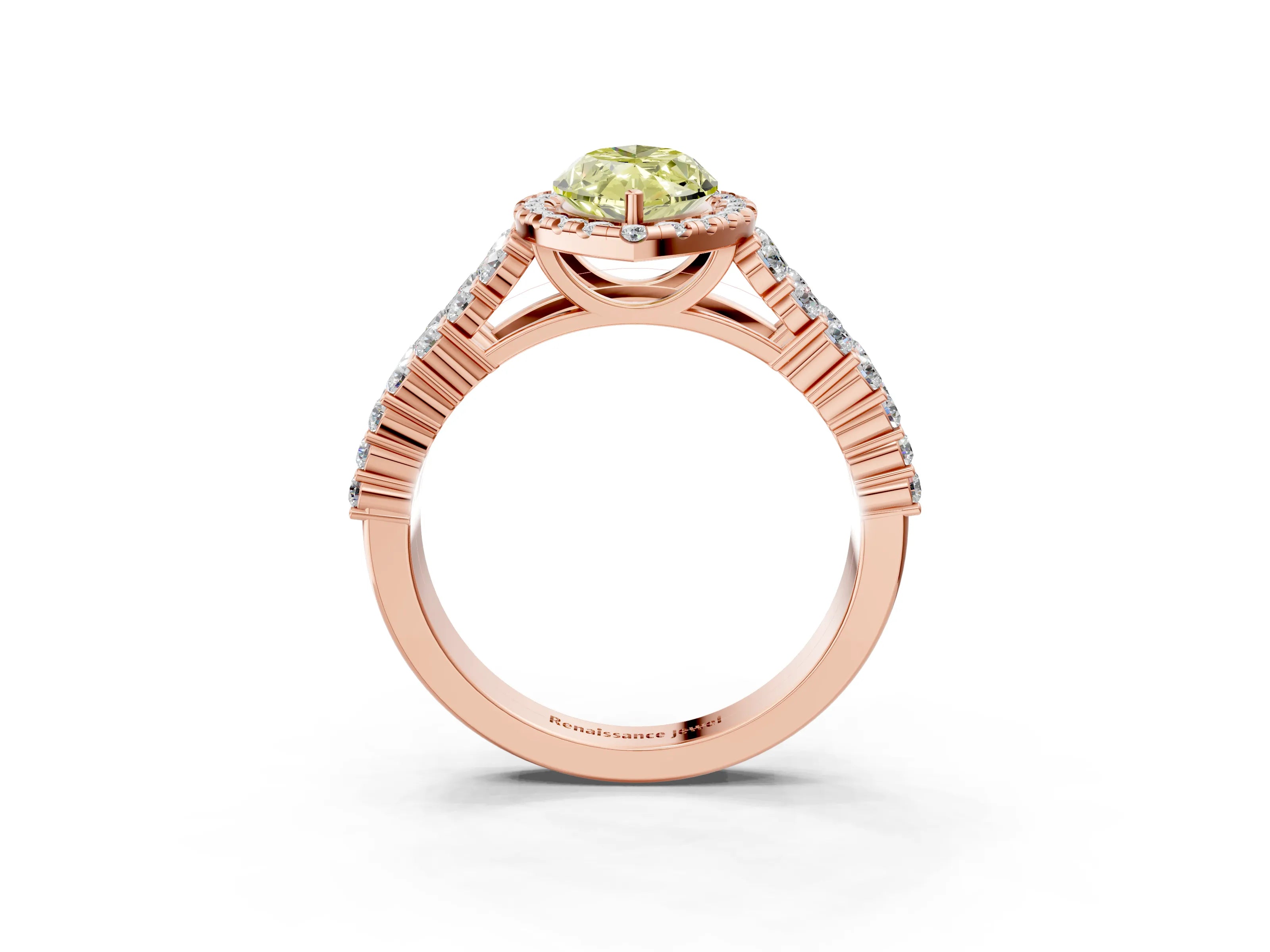 Rose gold Fancy Yellow Marquise Cut Halo Pavé Diamond Engagement Ring with Split Shank and Four-Prong Setting_6