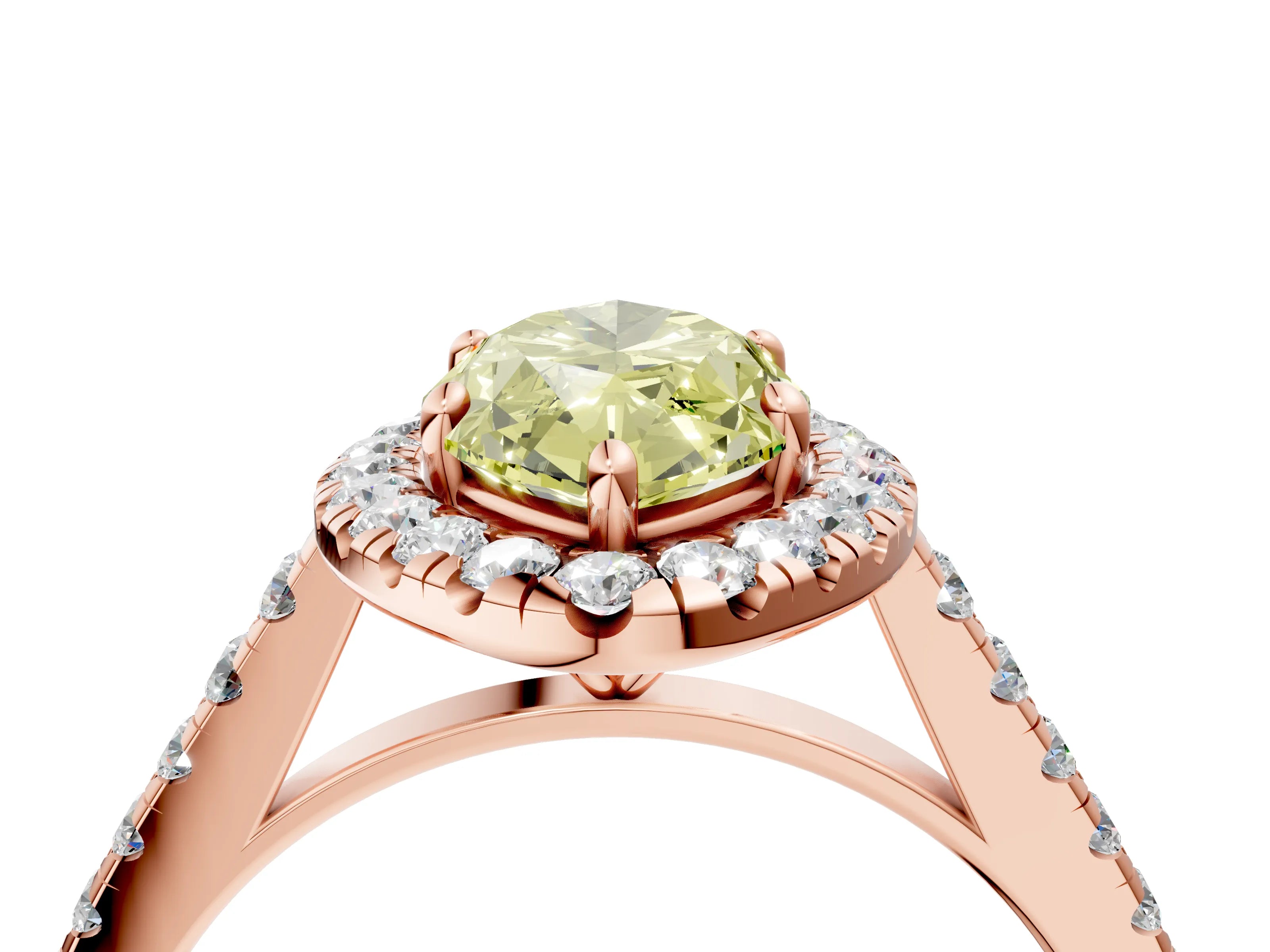 Rose gold Fancy Yellow Marquise Cut Halo Pave Diamond Engagement Ring with Four-Prong Setting_4