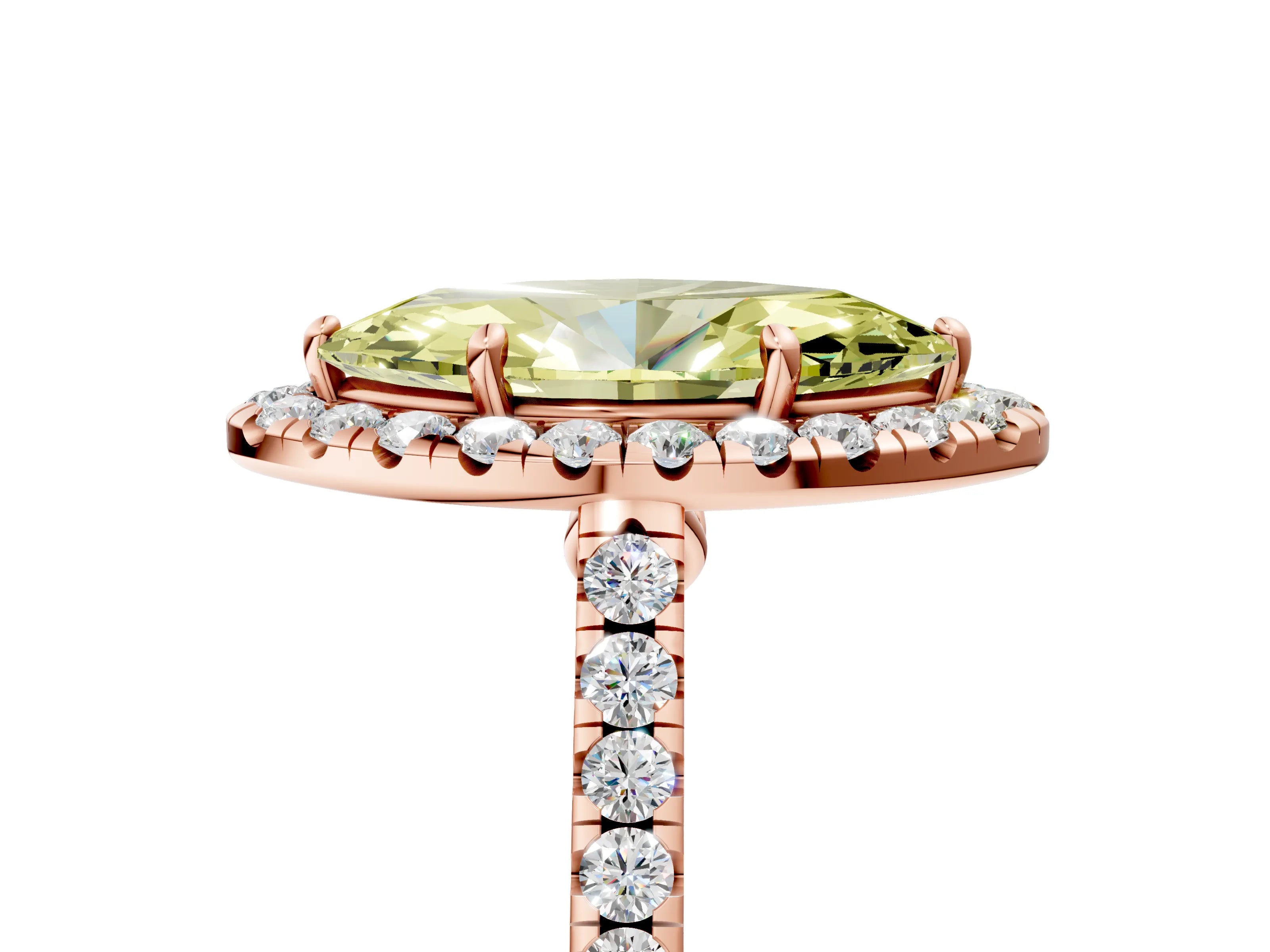 Rose gold Fancy Yellow Marquise Cut Halo Pave Diamond Engagement Ring with Four-Prong Setting_5