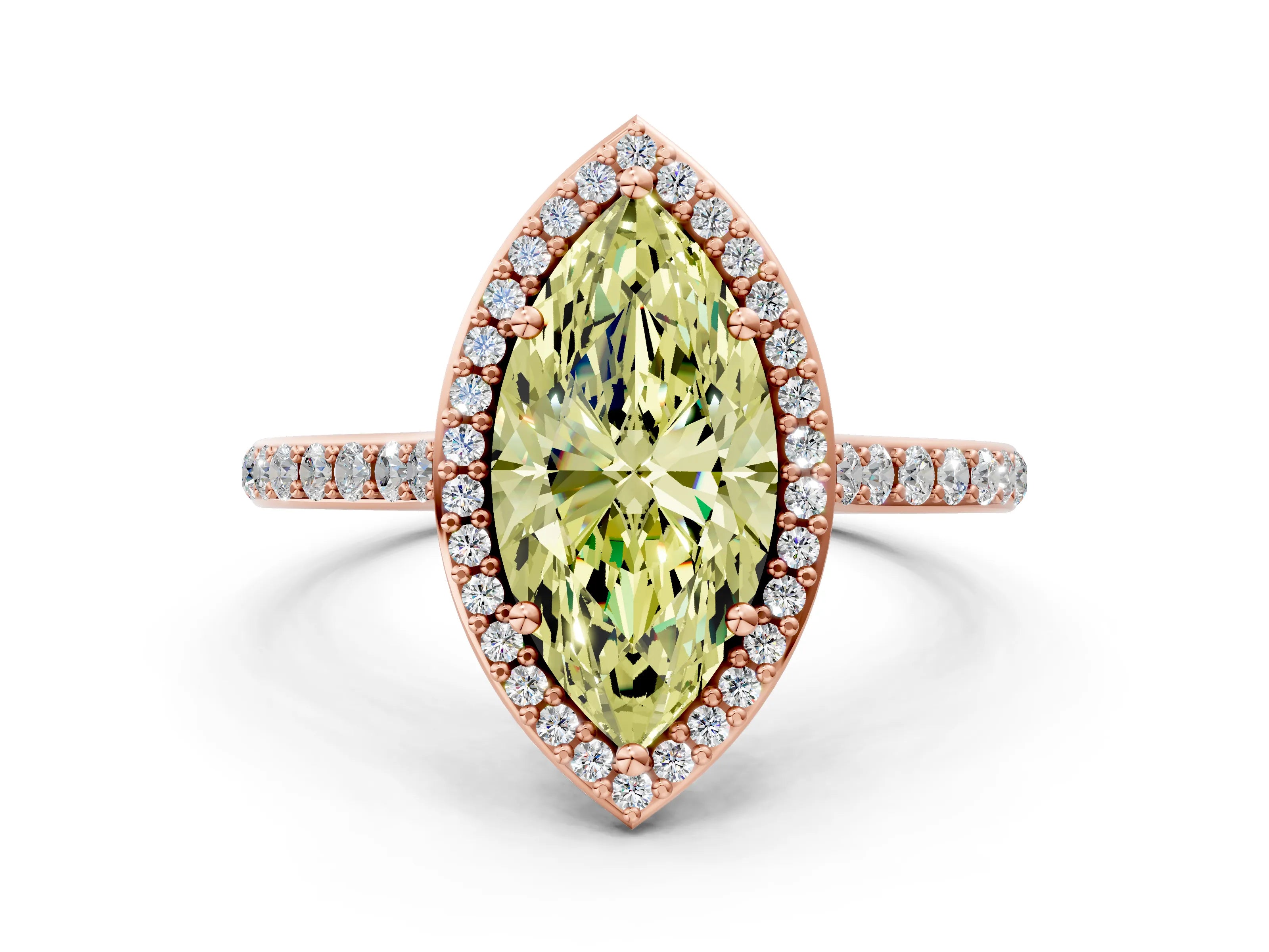 Rose gold Fancy Yellow Marquise Cut Halo Round Diamond Pavé Band with Four-Prong Setting_3