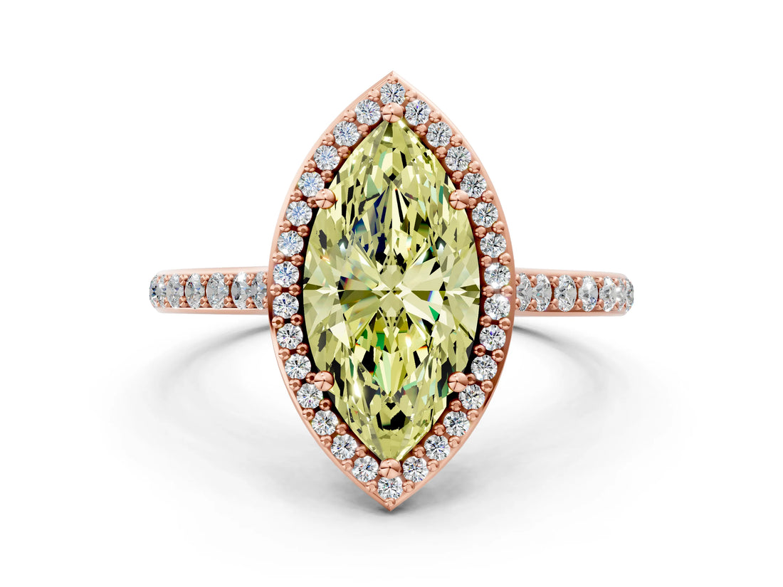 Rose gold Fancy Yellow Marquise Cut Halo Round Diamond Pavé Band with Four-Prong Setting_3