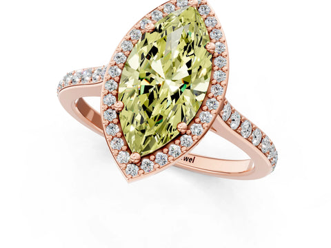 Rose gold Fancy Yellow Marquise Cut Halo Round Diamond Pavé Band with Four-Prong Setting_4