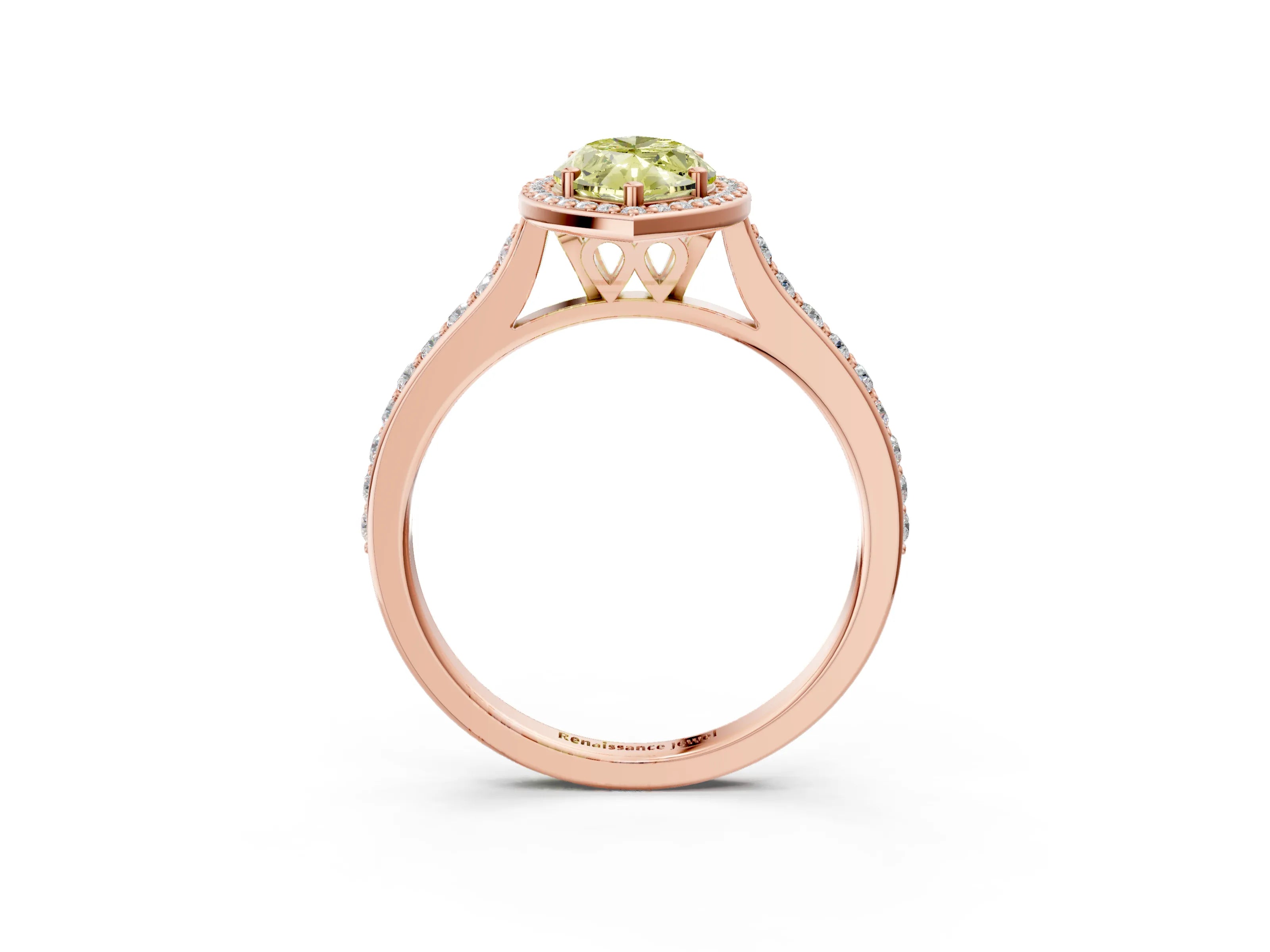 Rose gold Fancy Yellow Marquise Cut Halo Round Diamond Pavé Band with Four-Prong Setting_6