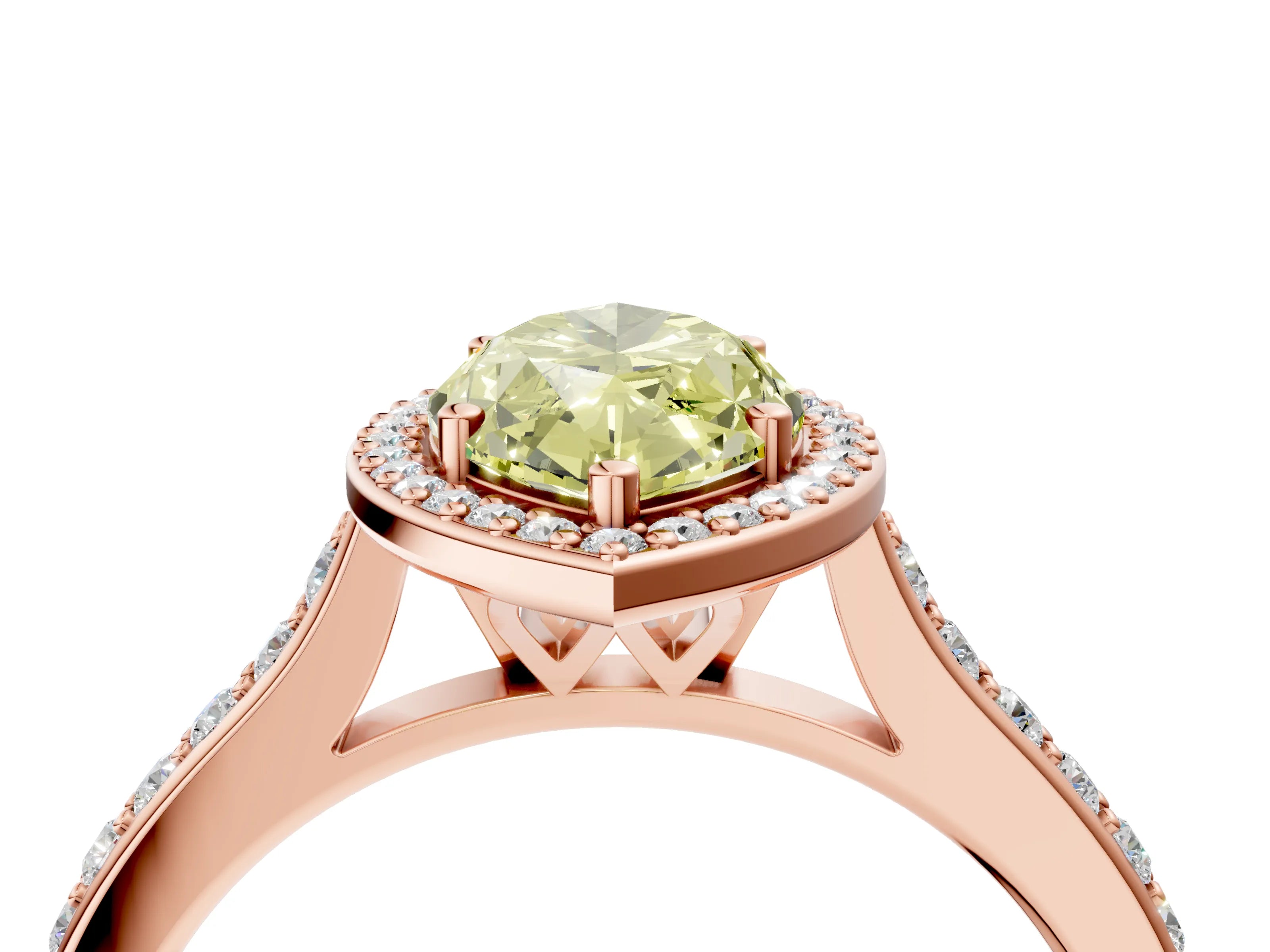 Rose gold Fancy Yellow Marquise Cut Halo Round Diamond Pavé Band with Four-Prong Setting_7